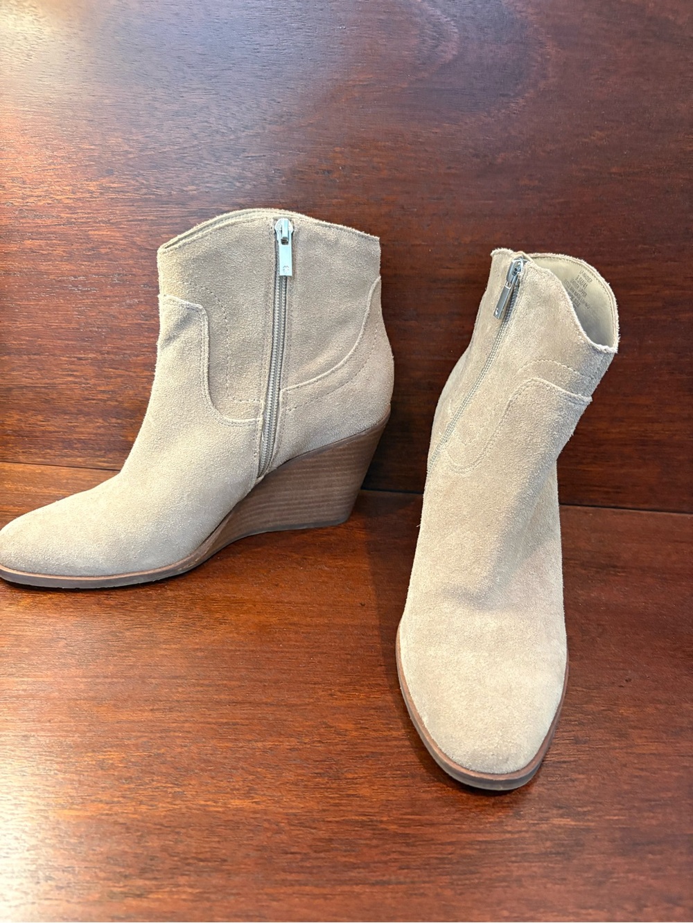 Lucky Brand Taupe Suede Wedge Ankle Booties
